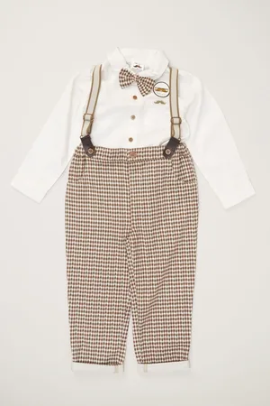 Little Gent Boys Bow Tie Mock Shirt and Trousers with Braces Outfit Set