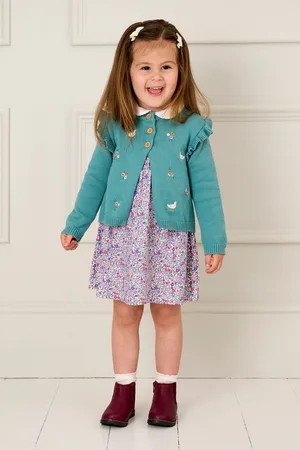 JoJo Maman Bébé Girls Duck Egg Embroidered Pretty Cardigan