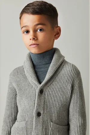 Reiss Boys Melange Nimbus 9-13 yrs Ribbed Shawl Cardigan With Merino Wool