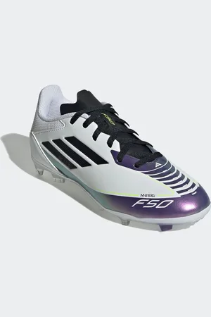 adidas Mens White/Purple Messi F50 Kids League Firm/Multi-Ground Boots