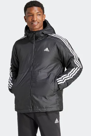 adidas Mens Essentials 3-Stripes Insulated Hooded Jacket