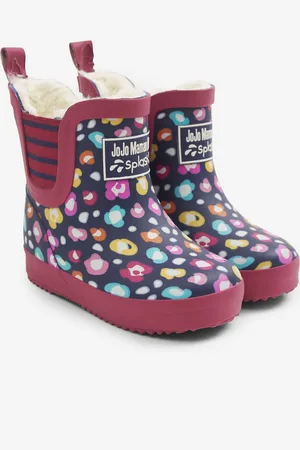 JoJo Maman Bébé Girls Navy Cosy Lined Printed Ankle Wellies