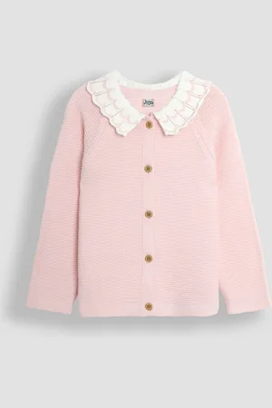 JoJo Maman Bébé Girls Broderie Collar Cotton Cardigan