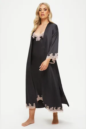 Ann Summers Black Satin Sorella Maxi Robe Dressing Gown S
