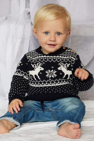 The Little Tailor Boys Baby Christmas 100% Cotton Reindeer Fairisle Jumper