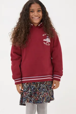 Fat Face Girls FatFace Berry Pink Penguin Popover Hoodie
