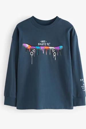 Next Boys Navy Skateboard Long Sleeve Graphic 100% Cotton T-Shirt (3-16yrs)