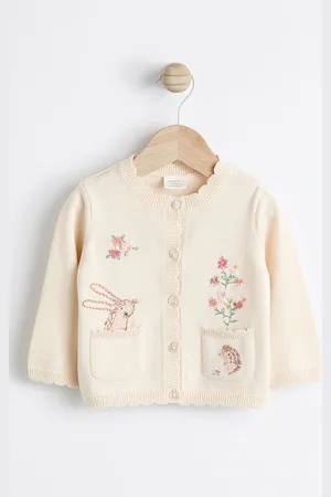 Next Girls Cream Bunny Embroidered Baby Knitted Cardigan (0mths-3yrs)