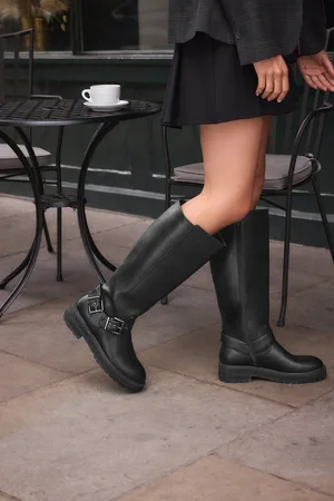 Next Black Standard/Wide Fit Forever Comfort Knee High Biker Boots AU 10 (EU 42)