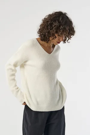 ONLY Womens V-Neck Puff Sleeve Knitted Jumper