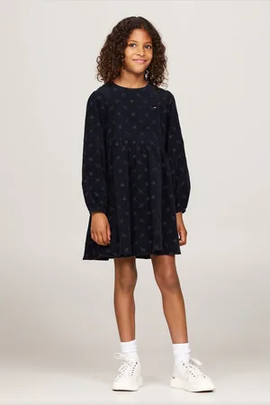 Tommy Hilfiger Girls 100% Cotton Embroidered Corduroy Long Sleeve Dress