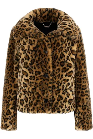 Guess Womens Leopard Print Cecile Faux Fur Jacket
