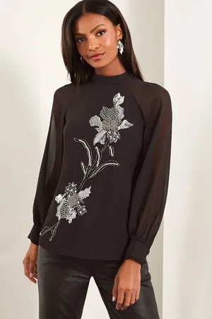 Lipsy London Womens High Neck Embellished Blouse