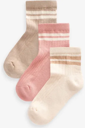 Next Girls Neutral Cropped Length Cotton Rich Cushioned Sole Ankle Socks 3 Pack