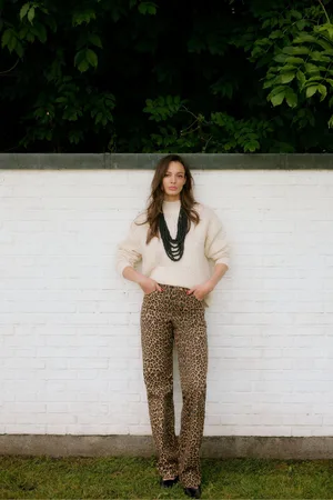 VERO MODA Womens High Waisted Wide Fit Leopard Print Stretch Jeans