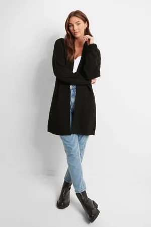 Threadbare Black Ladies Rozanna Cable Detail Cardigan AU 8