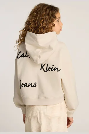 Calvin Klein Cream Stretch Cotton Hoodie With Handwriting Logo 16 Years (176cm)