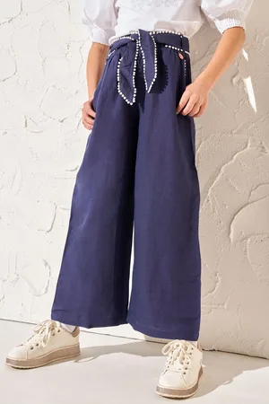 Angel & Rocket Girls Erica Tie Waist Linen Blend Cropped Trousers