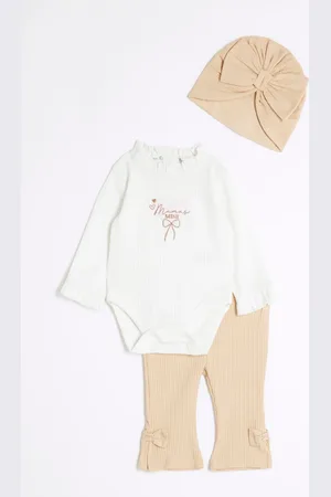 River Island Girls Beige Baby Girls Kickflare Trousers Turban Set