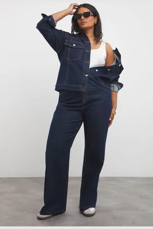 Simply Be Womens Contrast Stitch Wide Leg Denim Jeans