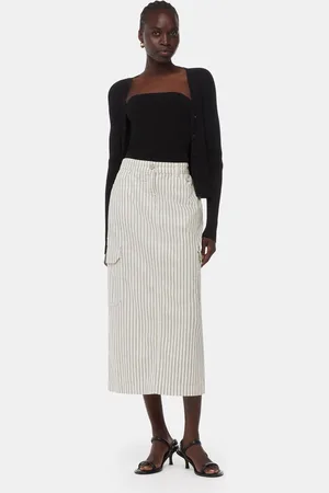 Whistles Womens Stripe Cotton/Linen Mix Cargo Midi Skirt