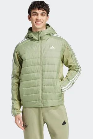 adidas Mens Essentials 3-Stripes Insulated Hooded Hybrid Jacket