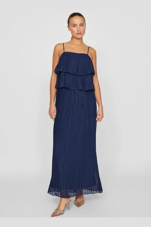 VILA Chiffon Ruffle Pleated Maxi Occasion Dress AU 10