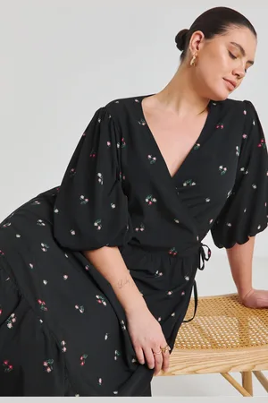 Simply Be Puff Sleeve Woven Wrap Midi Dress AU 20