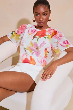 Lipsy London Womens Floral Flutter Sleeve Chiffon Blouse