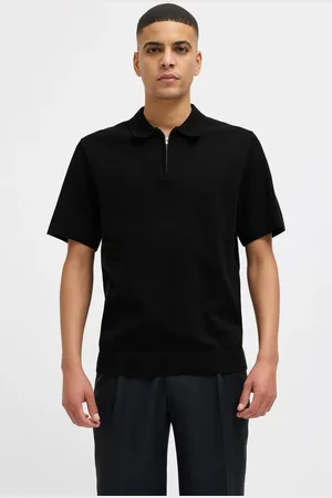 JACK & JONES Grey Knitted Quarter Zip Polo Shirt M