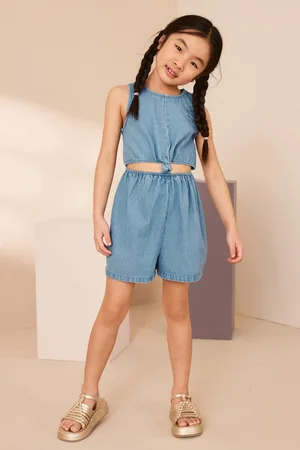 Next Girls Denim Twist Knot 100% Cotton Playsuit (3-16yrs)