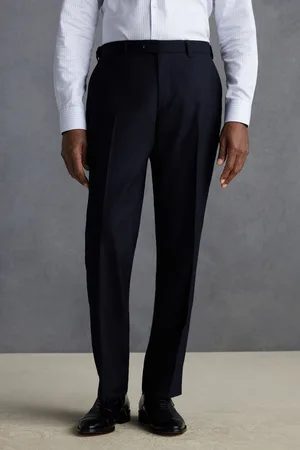 Next Mens Navy Slim Fit Signature 100% Wool Trousers With Motion Flex Waistband