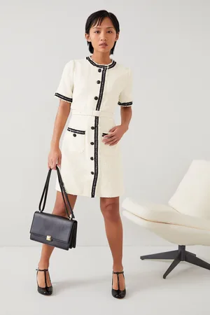LK Bennett Charlie Petite Italian Cotton Blend Tweed Dress AU 16