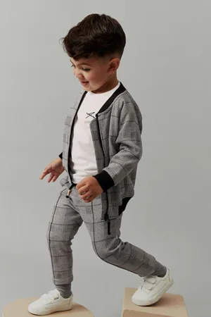Next Boys Black 100% Cotton Jersey Check Bomber and Joggers Set 3 Piece (3mths-7yrs)