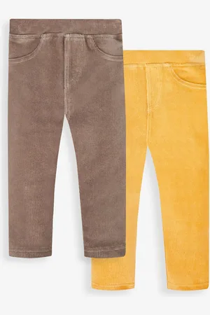 JoJo Maman Bébé Girls Fawn & Mustard Yellow 2-Pack Jersey Cord Leggings