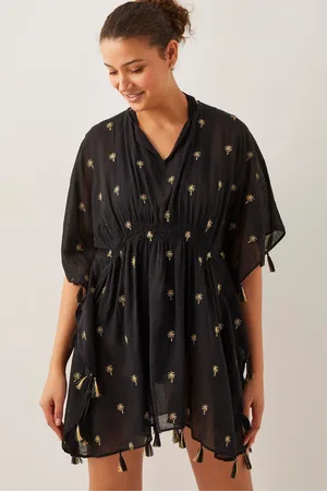 Monsoon Black Ivy Palm Embroidered Kaftan One