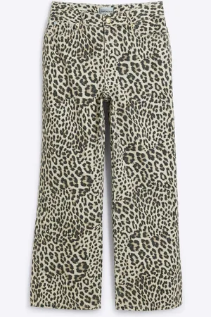 River Island Womens Petite Relaxed High Rise Straight Leopard Print 100% Cotton Jeans