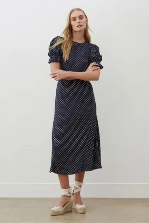 Finery London Mela Polka Dot Crepe Midi Dress AU 14