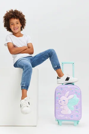 SMIGGLE Boys Purple Blast Off Junior Suitcase Hardtop Trolley Bag