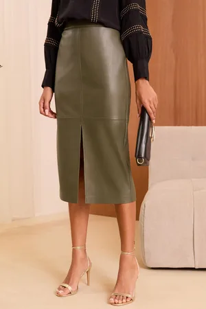 Love & Roses Womens Faux Leather Midi Pencil Skirt