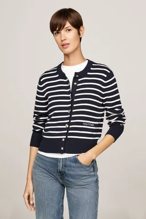 Tommy Hilfiger Womens Mini Stripe Cotton Crew Neck Cardigan