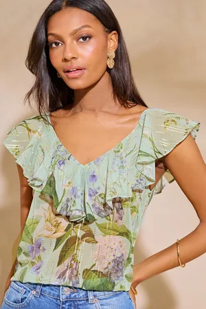 Lipsy London Womens V Neck Ruffle Trim Blouse
