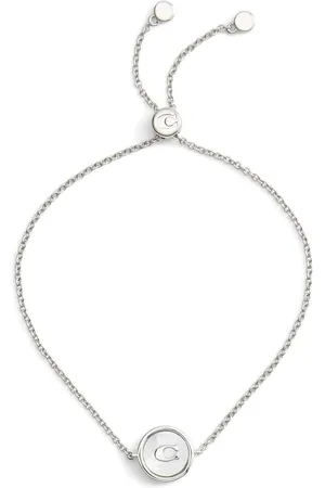 Coach Silver Tone Signature Mother of Pearl Coin Slider Bracelet One