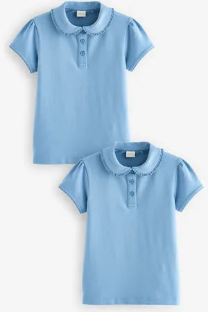 Next Girls Cotton Stretch Frill Collar School Polo Tops 2 Pack (3-16yrs)
