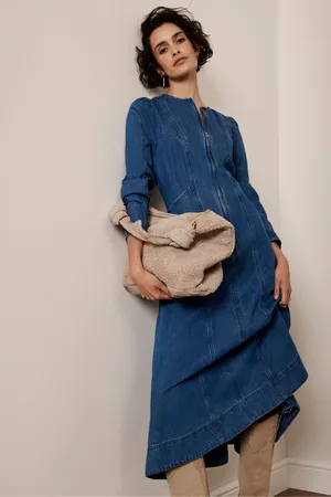 mint&berry Indigo Puff Sleeve Denim 100% Cotton Midi Dress AU 8