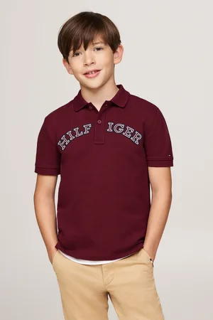 Tommy Hilfiger Boys Burgundy Regular Fit Monotype Short Sleeved 100% Cotton Polo Shirt