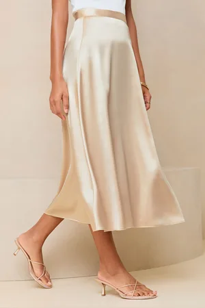 Lipsy London Womens Champagne Satin A Line Midi Skirt