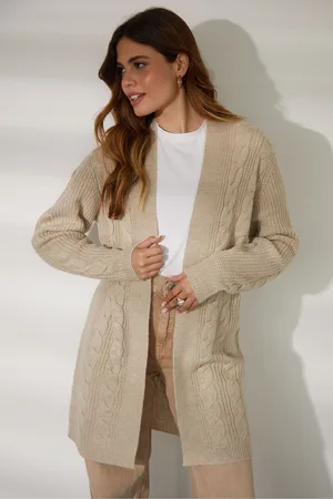 Threadbare Brown Ladies Rozanna Cable Detail Cardigan AU 16