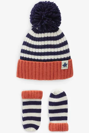 Next Boys Navy Stripe Hat And Mittens Set (3mths-10yrs)