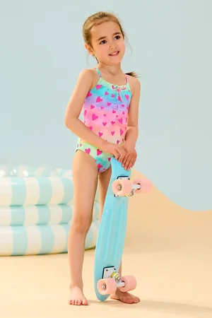 Hatley Pink Kaleidoscope Hearts Ruched Front Swimsuit 3 Years (98cm)